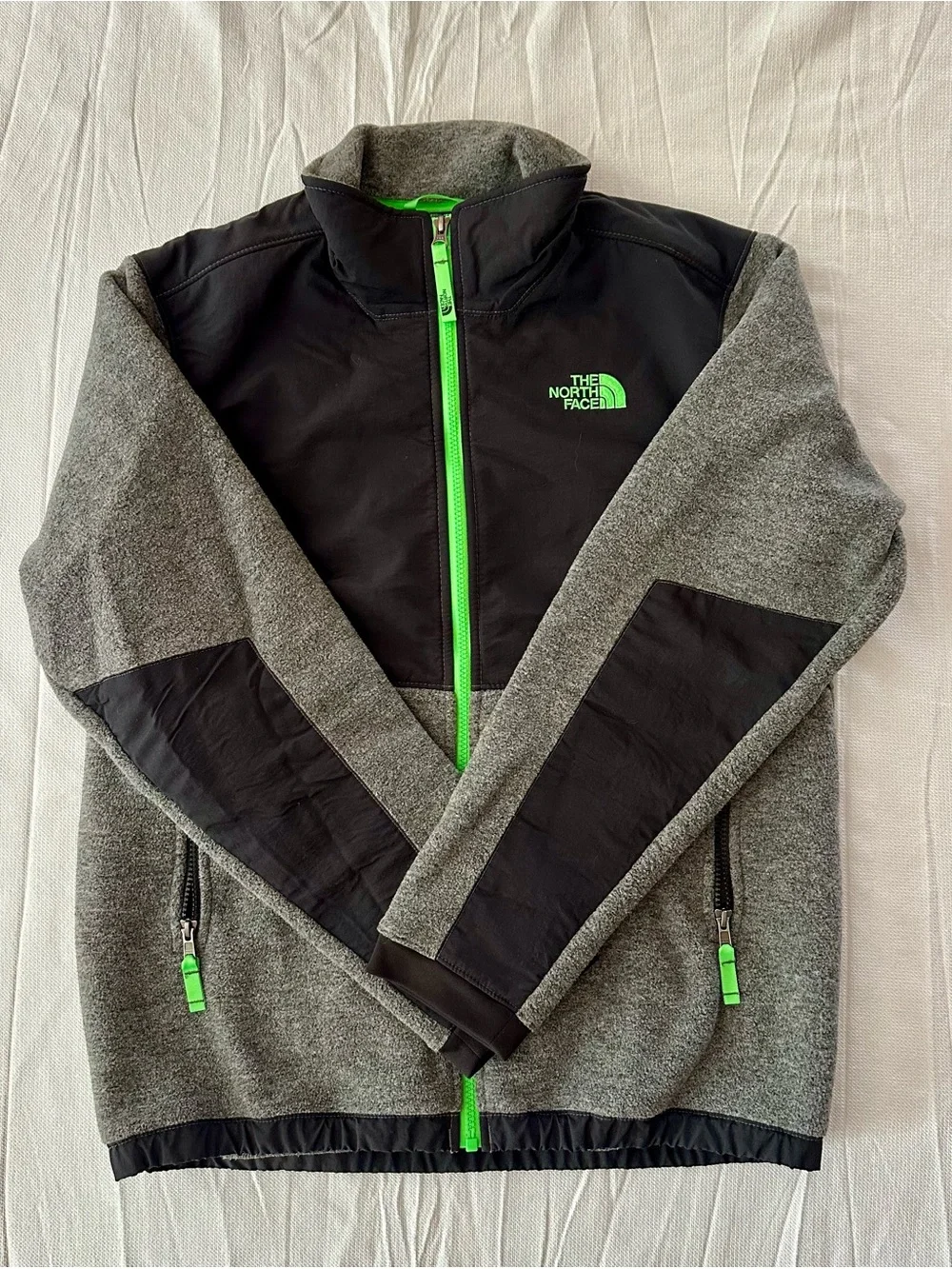 The North Face Denali Fleece Jacket Grey Black Neon Green